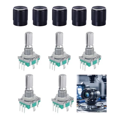 5 Piezas Codificador rotatorio EC11, Rotary Encoders 360 Grados, Encoder EC11 Digitales 5 pines Rotatorios con Interruptor Pulsador y Tapa de Perilla, Perillas Ajuste de Datos para Arduino PIC