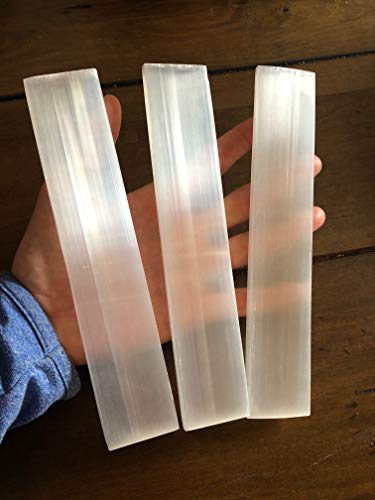 CrystalsAhoy Three Charged 8  Selenite Charging Stations, Plates, slabs, rulers, Flat Wands