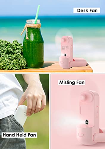 Honhey Handheld Fan Misting Fan, 3 In 1 Hand Fan, Portable Mini Fan With Rechargeable Battery Operated And 3 Adjustable Speed[6-13-20 Working Hours], Foldable Personal Fan For Girls Women Travelling (Pink) #TOP2