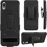 TKMore Dual-Layer Cell Phone Case for Samsung Galaxy A10 M10 with Belt Clip Holster and Kickstand Holder Anti-Knock Cover Black