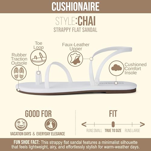 Image of CUSHIONAIRE CHAI Flat Strappy Sandals for Women, Comfortable Dressy Summer Slip-On Sandal with Memory Foam