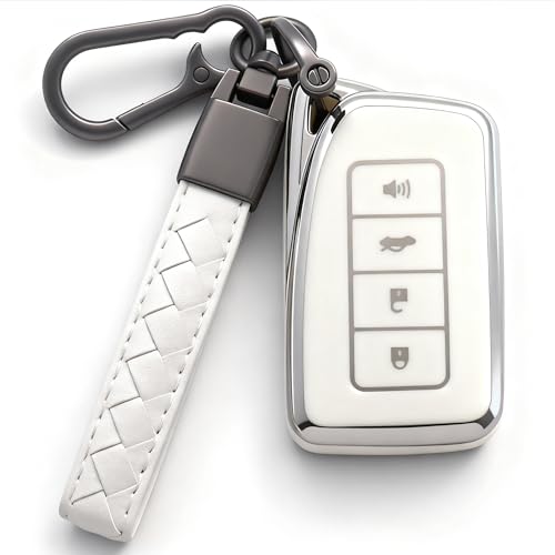 Hoespen for Lexus Key Fob Cover Premium Soft TPU with Keychain All-Around Protection Key Kell Case Compatible for ES is GS NX LS RX RC GX LX 570 200 250 350 460 300 h 450h 600h (4 Buttons, S-White)