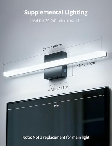 Image of Combuh 2 Pack 24Inch Long Vanity Light for Bathroom 5 Color Adjustable Modern, Bright 14W 1250LM Black Bath Bar Lighting Fixtures Over Mirror IP44 Rustproof Minimalist Led Wall Sconce for Powder Room