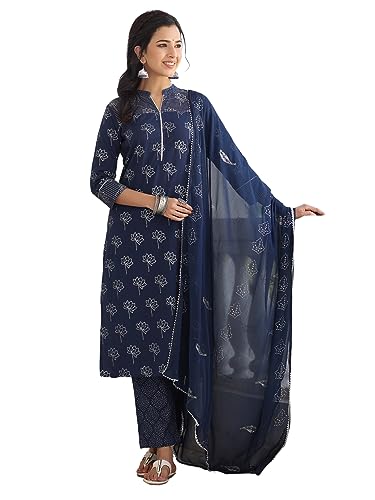 Image of Vaamsi Women's Pure Cotton Floral Printed Straight Kurta Set with Dupatta | kurta sets for woman