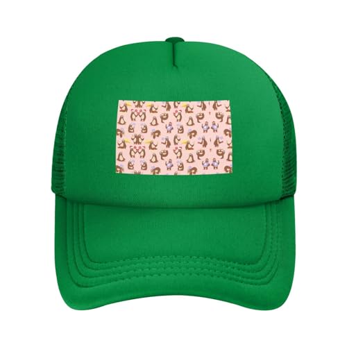 wzzxsa Berretto da baseball unisex con bradipo carino, regolabile, traspirante, cappello da camionista per uomini e donne, ad asciugatura rapida, cappello da corsa, Verde, taglia unica