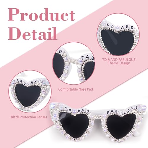 50th Birthday Glasses Heart Shape Sunglasses with Rhinestone for Women Friends Fifty Birthday Gift Accessories Party Favors3