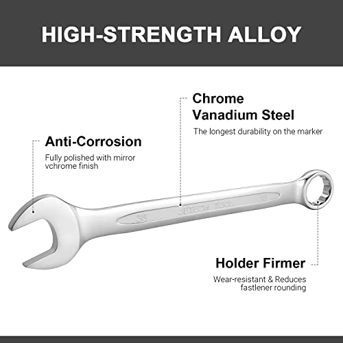 Image of Jetech 38mm Combination Wrench, Metric 12-Point Chrome Vanadium Steel Spanner, Industrial Grade with 15-Degree Offset, Sand Blasted Finish, Heat-Treated Forged Tool