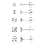 BMMYE Sterling Silver Stud Earrings - 925 Silver Diamond Stud Earrings, White Gold Plated, Hypoallergenic, Small, for Women