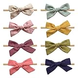 Cherssy Super Soft Headbands and Bows for Baby Girl, 8pcs Stretchy Nylon Hairbands For Newborn Infant Toddler