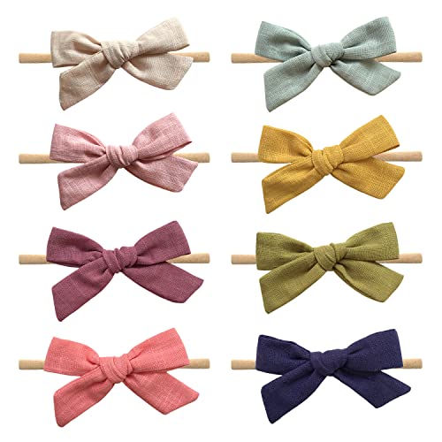 Image of Cherssy Super Soft Headbands and Bows for Baby Girl, 8pcs Stretchy Nylon Hairbands For Newborn Infant Toddler