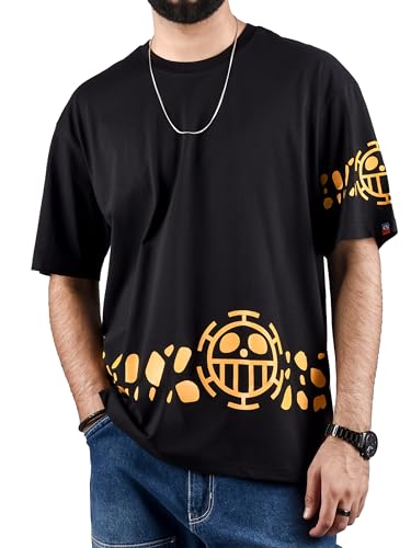 Image of ComicSense.xyz Unisex Anime Heavy Gauge Oversized T Shirts for Men and Women, 240 GSM Law Printed Drop Shoulder Anime T Shirts