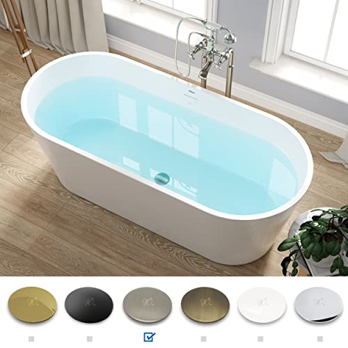 Ferdy 67" Shangri-La Elite, Acrylic Freestanding Bathtub, Modern & Contemporary Design Soaking Tub With Brushed Nickel Pop-Up Drain And Minimalist Design Overflow, Glossy White, Cupc Certified #TOP2