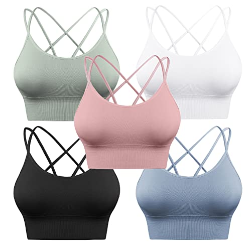 Sykooria Sports Bra Pack Padded Sports Bra Cross Back Gym Clothes Multipack Bra Top Active Wear 5 Pack