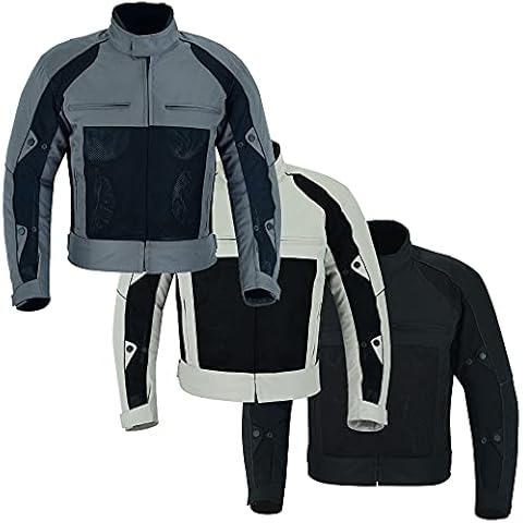 warrior gears® Air Mesh Motorbike Jackets for Men, Breathable Textile Riding Racing Motorbike Jackets Men with Removable Lining and CE Armours, Waterproof Jackets Mens (Grey & Black, xx_l) Cover