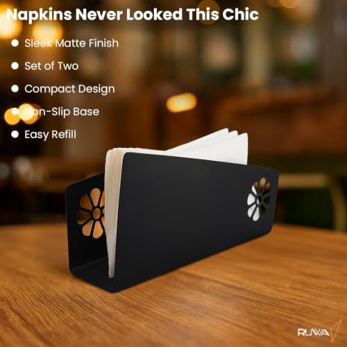 Image of RUWA Napkin Holder for Dining Table - Tissue Paper Stand for Kitchen, Bathroom & Office | Tabletop Tissue Dispenser for Home, Restaurant & Decor Use (Floral Tissue Holder, Pack of 4)