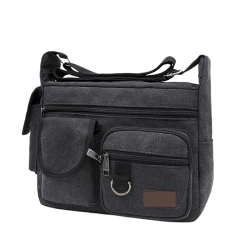 Sac Bandouillère Homme Sac bandoulière rétro en toile for homme, sac de voyage décontracté, idéal for les sports plein air avec réglable(Black)