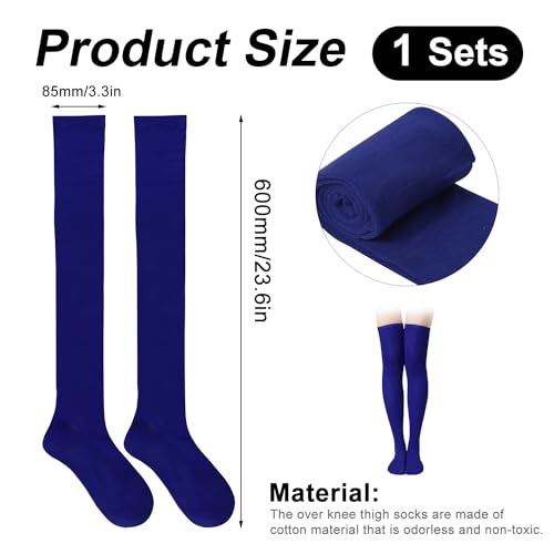1 Pair Thigh High Socks, Cotton Soft Knee High Long Stockings Leg Warmers for Women Girls Christmas Cosplay (Royal Blue), 23.6inch2