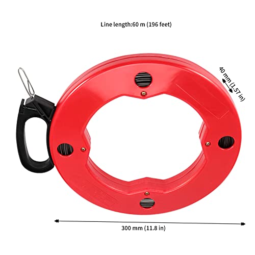 JAPCHET 1/8 Inch x 200 Ft Fish Tape, Electrical Fish Tape Steel Wire Puller with High-impact Plastic Case and Double Loop Tip, for Electric or Communication Wire Puller, Red