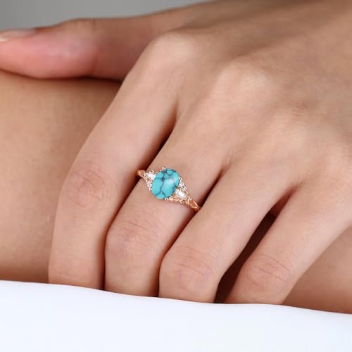 Oval Cut Turquoise Engagement Ring for Women 1.5CT Center Turquoise Engagement Ring with Moissanite 925 Sterling Silver 10K 14K 18K Gold Wedding Anniversary Rings for Her2