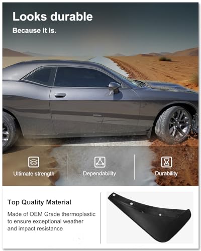 Image of KIWI MASTER Mud Flaps Splash Guards for 2015-2023 Dodge Challenger Accessories Replace OEM # 82214141 82214142 Front & Rear Fender Flaps Heavy Duty Molded