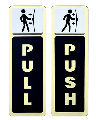 Image of Push Pull Golden Black Glass Door Acrylic Signage Sticker - Self-Adhesive Door Sign for Office, Storefront, Cafe, Hotel, Restaurant, Business & Shop Entry - Premium Door Label for Glass & Acrylic Surfaces