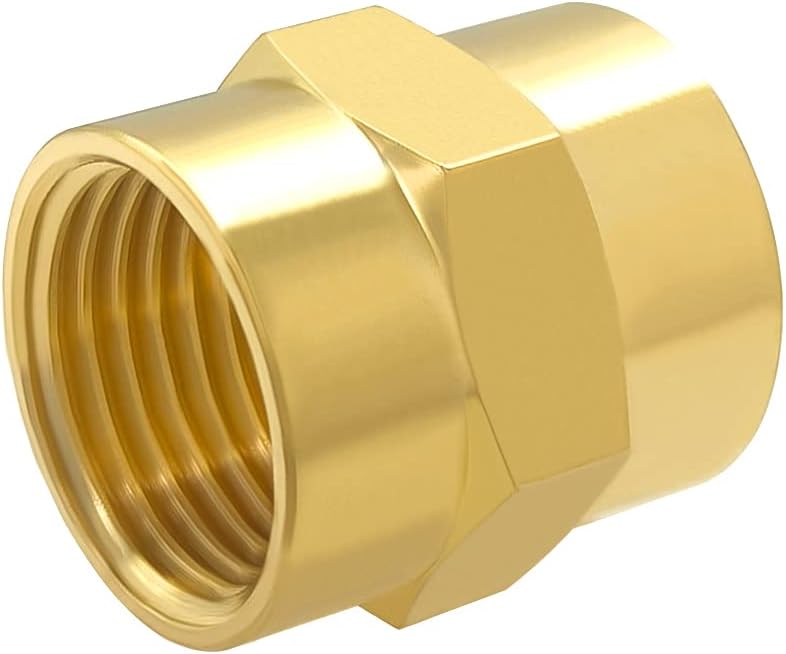 Hooshing 5PCS Brass Pipe Fitting Air Hose Fittings Coupling 1/2" x 1/2" NPT Female Coupler Hex Head Pipe Fitting