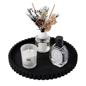 Round Bathroom Tray Perfume Organizer Coffee Table Decor, 9″ Black