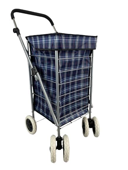 Onestopbuys 4-6 Wheel Shopping Cart Trolley Folding Mobility Travel Premium 60L Bag Case (tartton navy, 6 wheel)
