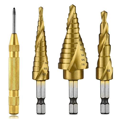 Titanium HSS Step Drill Bit 3-Piece Set,Total 31 Step Drill Bit Sizes,High-Speed Steel Step Drill Bit, for Metal, Wood, Plastic, Multiple Hole Drilling Cone Bit Set(3 Set)