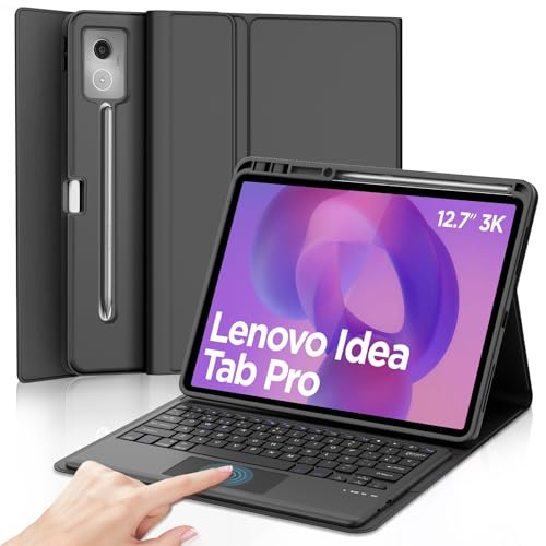 Teclado para Lenovo Idea Tab Pro 12.7 con funda magnética negra y trackpad en español