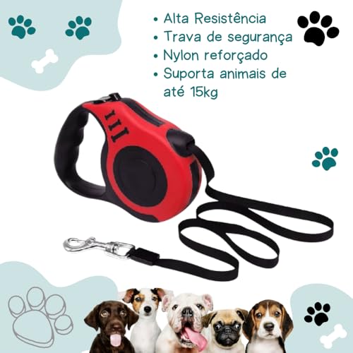 Guia Coleira Retrátil 3 Metros Para Passeio Cães e Gatos Pets Com Trava de Segurança Ajustável E-Sho