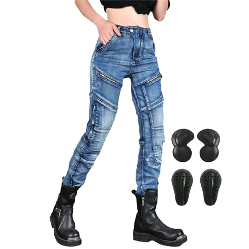 HULG Pantaloni Da Moto Da Donna, Protezioni Per Cinture Da Moto Da Donna, Jeans Da Moto, Pantaloni Da Moto Traspiranti, Equipaggiamento Protettivo In 4 Pezzi (Blue,S)