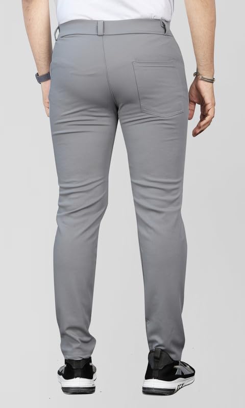 Image of MiraMichi Men's Slim Fit Formal Trousers - Crafted from Premium Lycra Blend Fabric, Solid Pattern, Ideal for Formal Occasions