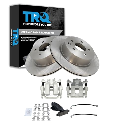 Image of TRQ Rear Brake Pad and Rotor Set Ceramic Rotors Calipers Compatible with 2006-2009 Infiniti M35 M45