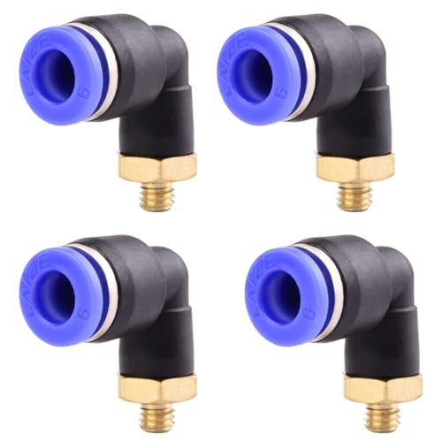 4 piezas de conexiones de tubo neumático de 6 mm M5 PT con rosca exterior, uniones rápidas neumáticas de 90° para mangueras de inserción Push-In de aire comprimido
