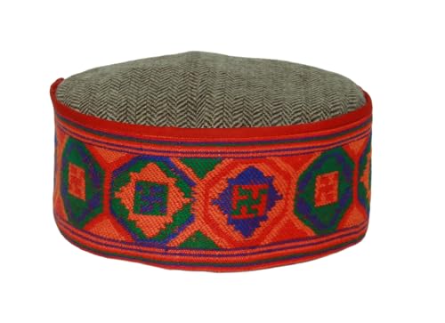 Image of Vastraa Fusion Himachali Topi for Men | Nepali Headwear | Traditional Kullu Cap | Pahadi Topi | Kashmiri Hat | Wool Handcrafted Ethnic Wear