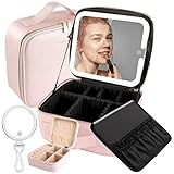 Wangselect Lighted Makeup Case with Full-screen HD Mirror Travel Makeup Train Case with Adjustable D