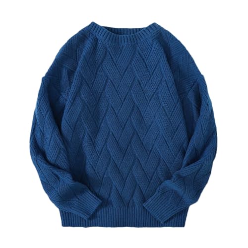 Men Japanese Style Round Neck Couple Plain Weave Style Trendyy Long-Sleeved Sweater