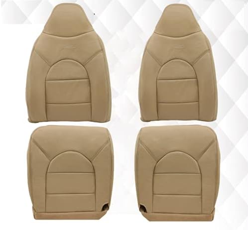 2000 Ford F250 F350 F450 Lariat Super Duty Funda de asiento de cuero sintético vinilo en pergamino mediano marrón con reposabrazos abatible frontal