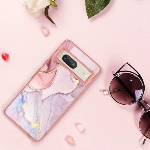 Fingic Google Pixel 7 Case,Pixel 7 Case,Marble Cute Rose Gold Ultra Slim Hard PC TPU Rugged Bumper Shockproof Antiscratch Military Grade Fullbody Protective Cover Case for Google Pixel 7,6.3 Inch 2022