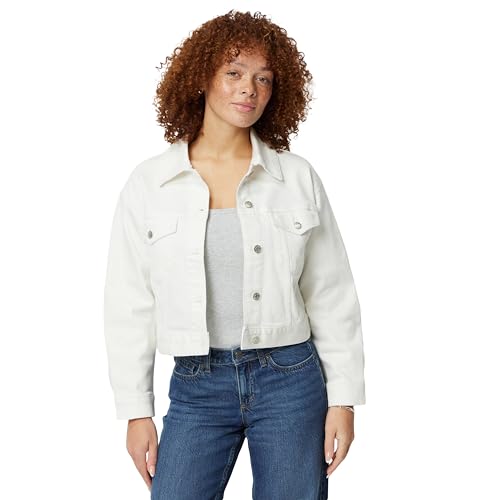 Amazon Essentials Womens Low Stretch Relaxed-Fit Cropped Denim Jacket White Large