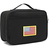 FlowFly Kids Lunch box Insulated Soft Bag Mini Cooler Back to School Thermal Meal Tote Kit for Girls, Boys, Black Free USA Flag Patch Included