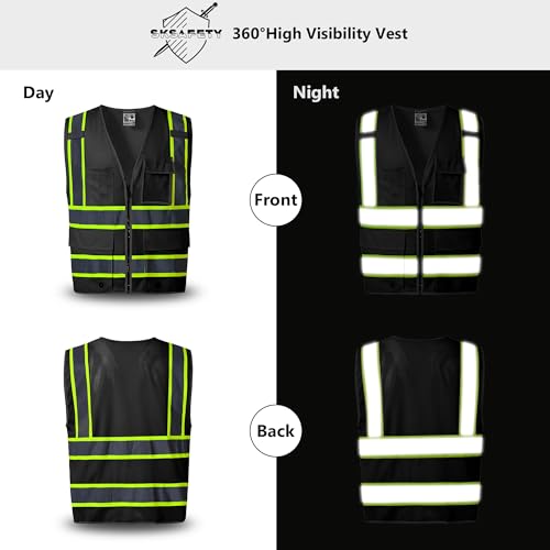 Sksafety V1013 10 Pockets Safety Vest, Class 2 High Visibility Security With Zipper Back Mesh thumb #1