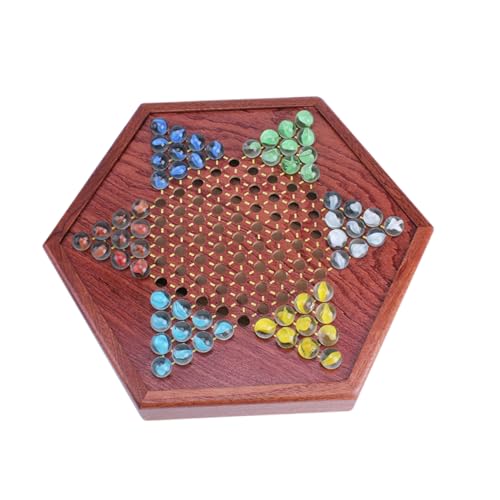 Sosoport 1set Wooden Chinese Checkers Game Drawer Unique Board and Glass Marbles for Players for Family Fun and Strategic Thinking Activities