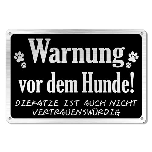 Goodvia Türschild Warnung vor dem Hunde Aluminium 30x20cm |A4 Vorsicht Hund Schild Lustig, Vorsicht vor der Katze