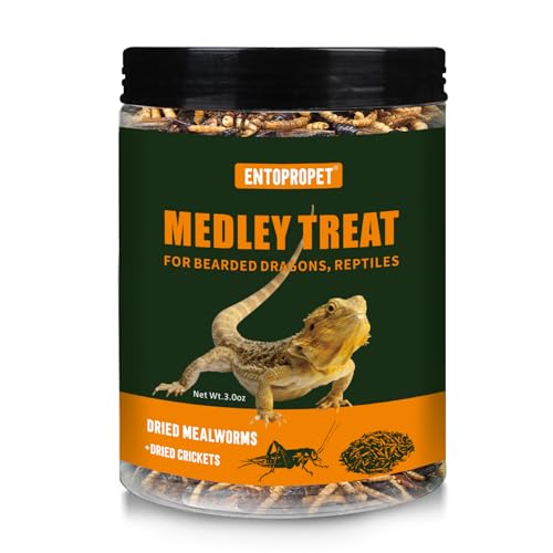 Entopropet Dried Mealworms and Dried Crickets - Higher in Calcium and Richer in Protein-A Premium Medley Treat Food for Bearded Dragons,Turtle, Birds & Tropical Fish, 3oz