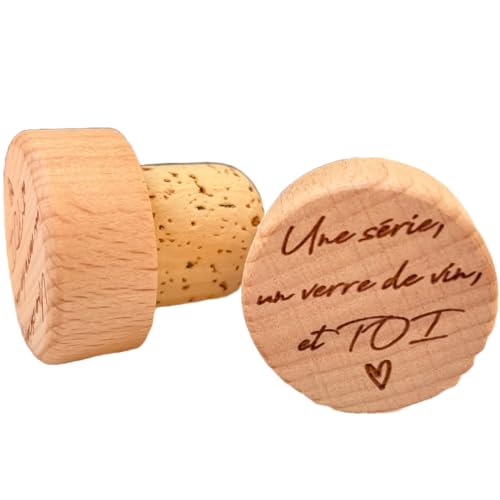 Cadeau Saint-Valentin Original – Bouchon de Bouteille en Bois Gravé “Une soirée, un verre de vin et toi” – Idée Cadeau Couple – Présent Prêt à Offrir