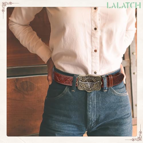 Cowboy Cowgirl Belt Western Belts for Men Women Floral Engraved Longhorn Bull Buckle Belt for Jeans3
