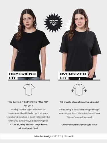 Image of Bewakoof Women's Graphic Printed 100% Cotton T-Shirt - Oversized Fit, Round Neck, Half Sleeves