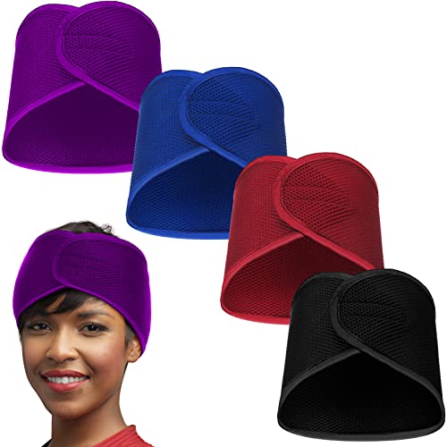 Haysandy Hairband, 4 Pieces Mesh Hair Wrap for Black Women - Adjustable Size Face Wash Makeup Hair Accessories Headbands (Black, Wine Red, Royal Blue, Dark Purple)